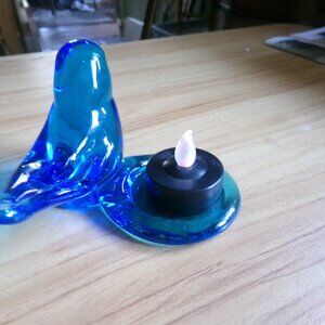 2003 Leo Ward blue glss bird of happiness. Candle holder.